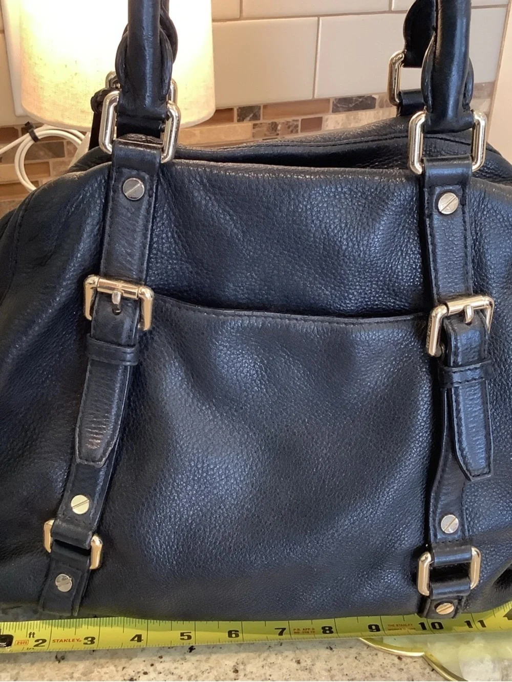Michael Kors Black Leather Satchel with Gold Hardware